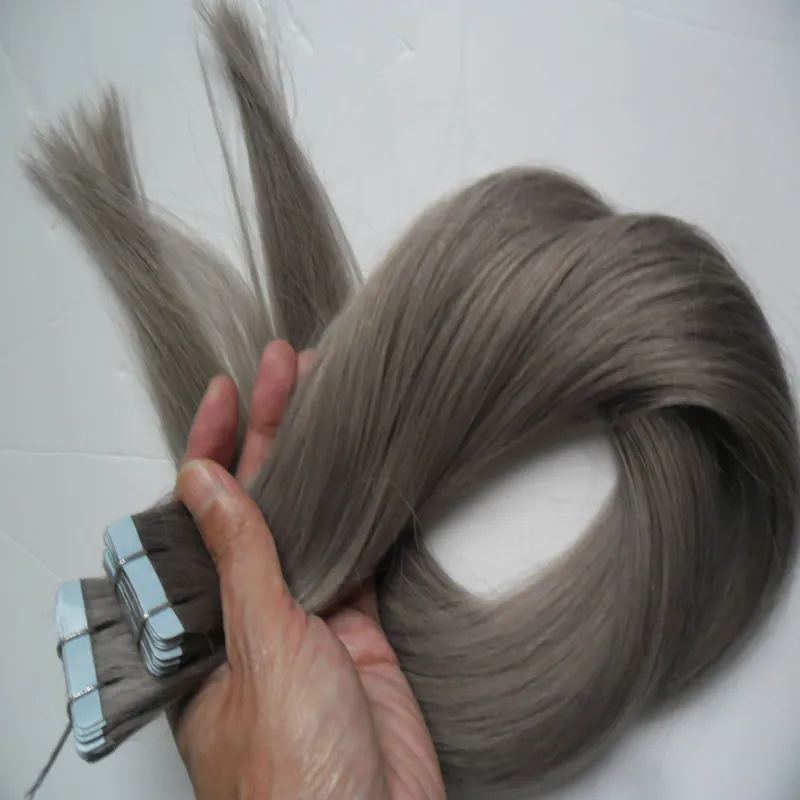 銀の灰色のテープの延長100g 2.5g / PCのテープの人間の髪の毛の延長/パックのシームレスなストレートの皮の緯度髪
