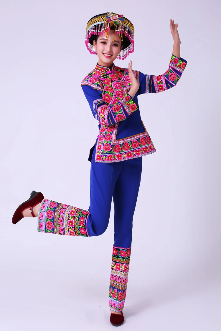 Kvinna karneval Fancy Dance Wear Forntida Traditionell Kinesisk Danskostym Hmong Stage Kläder Kinesisk Folk Dance Dress Miao Etniska Kläder