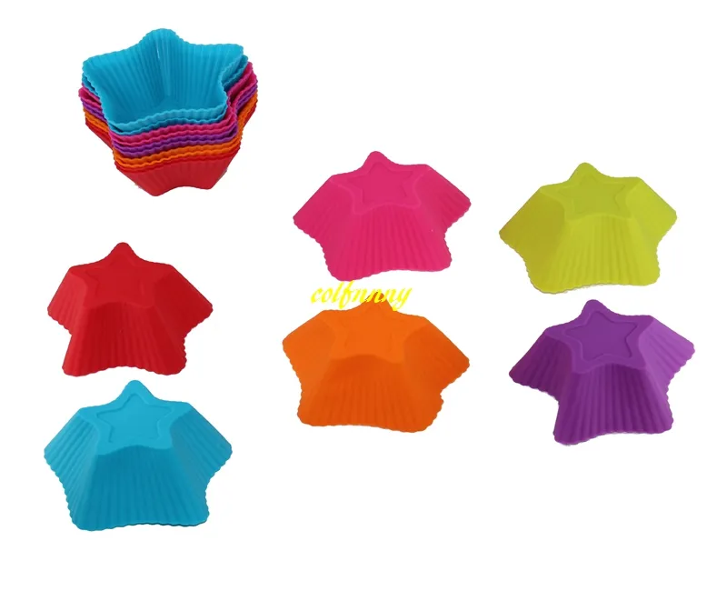 500 unids/lote envío rápido estrella de cinco puntas en forma de silicona Muffin casos molde pastel Cupcake Liner molde para hornear