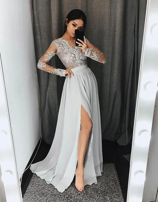 White lace long sleeve prom dress outlet