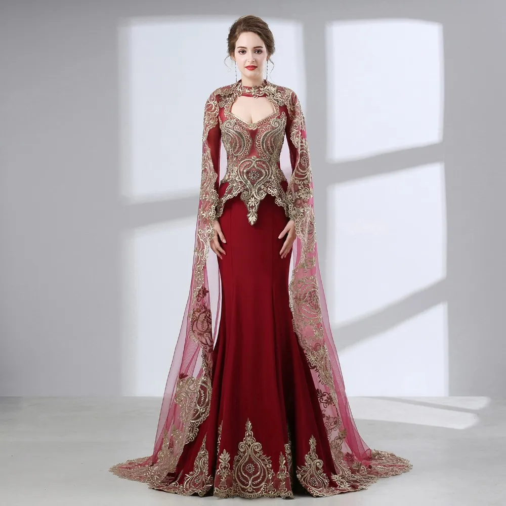 White Long Sleeve Mermaid Lace Burgundy Prom Evening Dress With Cape 2018 Sexy Evening Gowns Robe De Soiree Longue From SG 274.65 DHgate