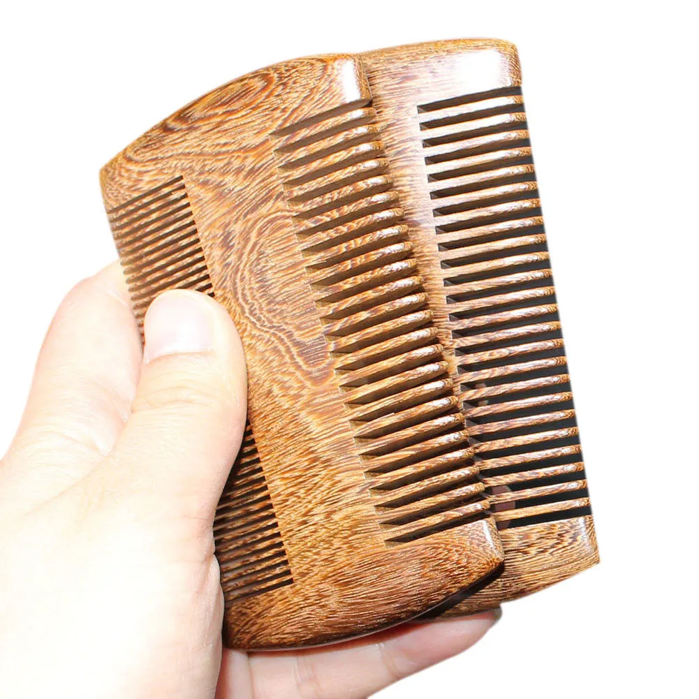 Grön Sandelträ Pocket Beard Hair Combs 2 Storlekar Handgjorda Natural Wood Comb 