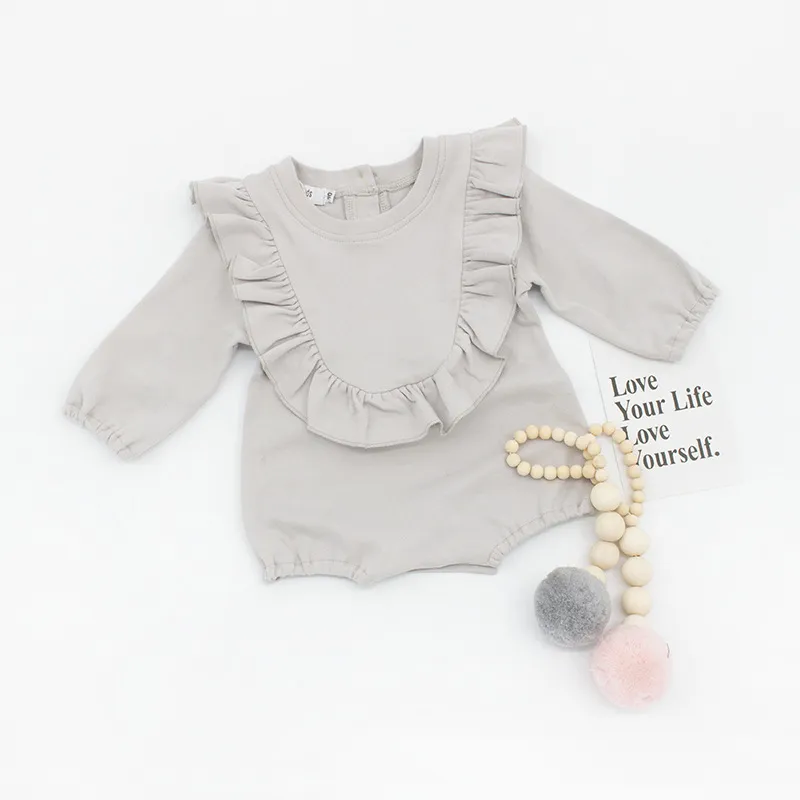 Mignon bébé fille barboteuse lâche coton gris à manches longues volants combinaison bébé vêtements nouveau-né barboteuses bébé Onesies Costume infantile enfants vêtements