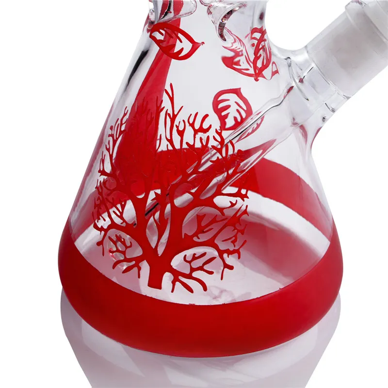 Red Beaker Bong narguilés Conduites d'eau en verre droites Dab Rigs Tree Design 11,5 pouces et joint de 14 mm