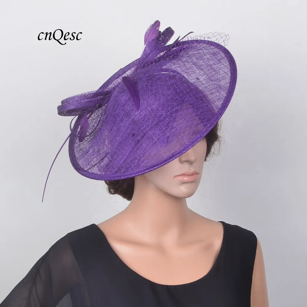 Moda de Nova roxo grande pires chapéu Sinamay Fascinator para Kentucky Derby, festa, casamento, raças, igreja, ocasião formal