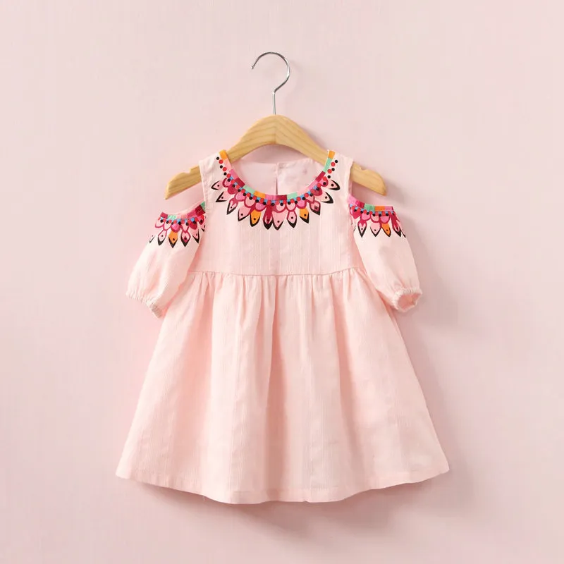 2018 INS hot selling summer girl kids off shoulder dress kids round collar sleeveless back hollow out elegant dress