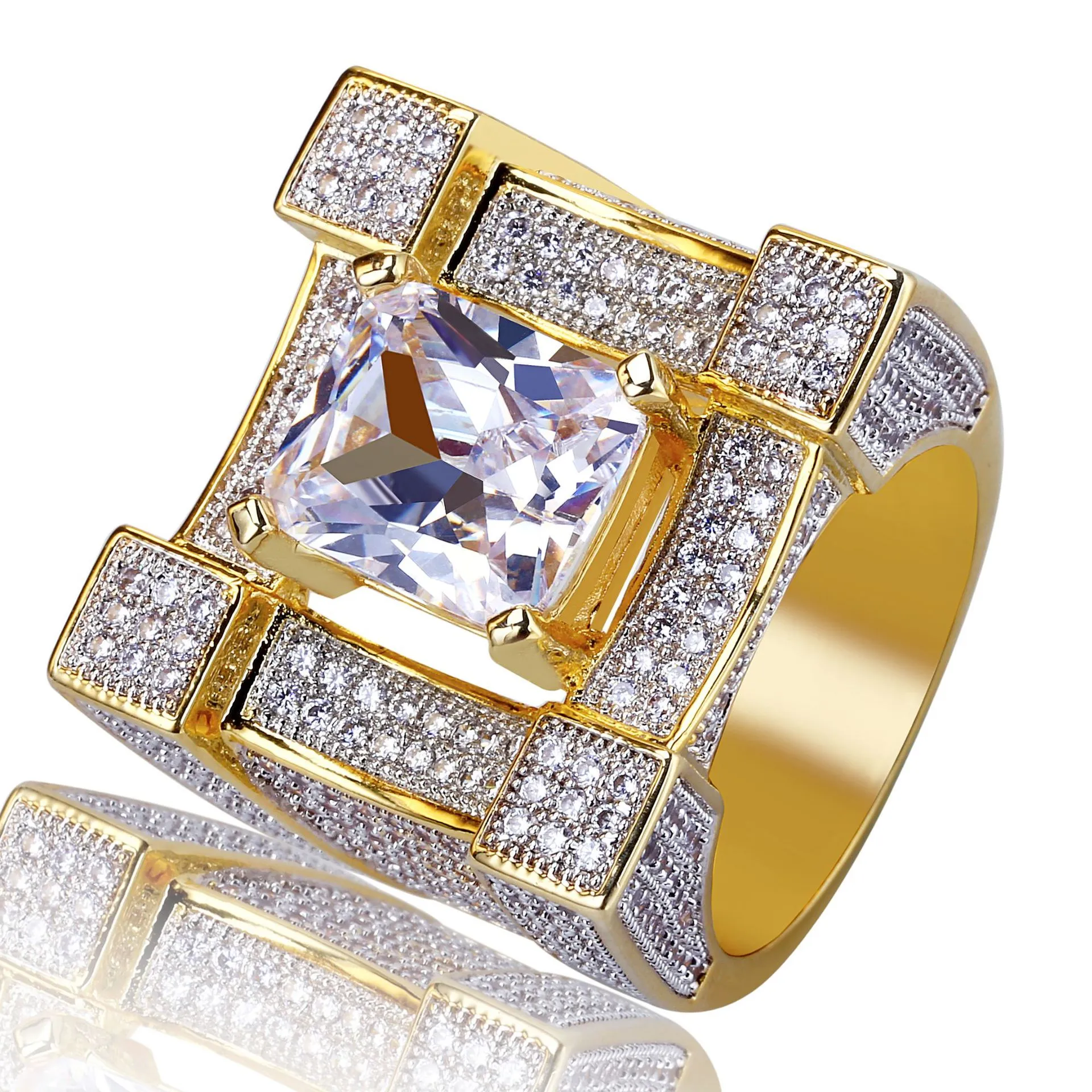 Biżuteria hip -hopowa męskie pierścienie Złote Pierścienie lodowe mikro utwardzony cZ palcem luksusowy diamentowy bling pierścień miłosny pandora styl uroks ślub AC189D