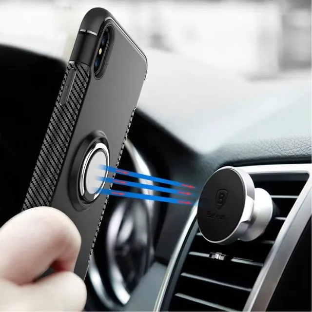 Wholesale TPU+PC 2-in-1 Armor Case Shock-Proof Cases 360 Ring Stand Holder Magnetic Back Cover For iPhone X Samsung S8 Plus S7