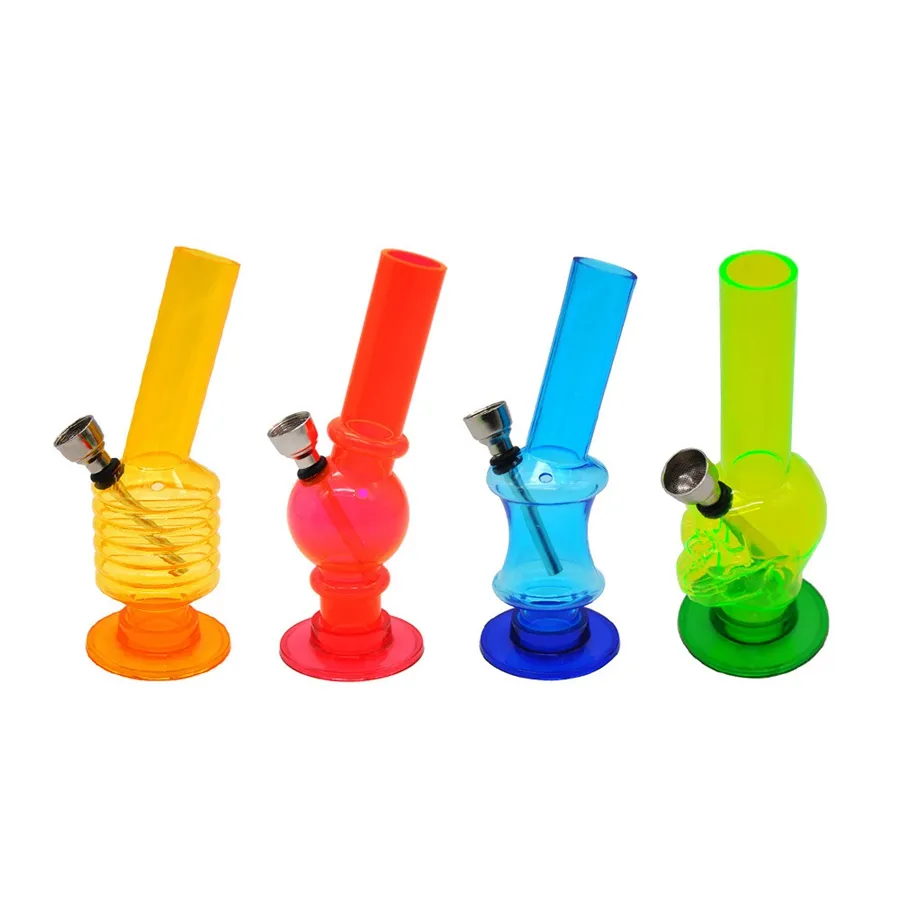 New Min 150mm Various Frosted Slim Acrylic Bong Twist Bubble Water Pipe All Designs Hookah Shisha Smoking Metal Pipe Glass Bong Bubblers