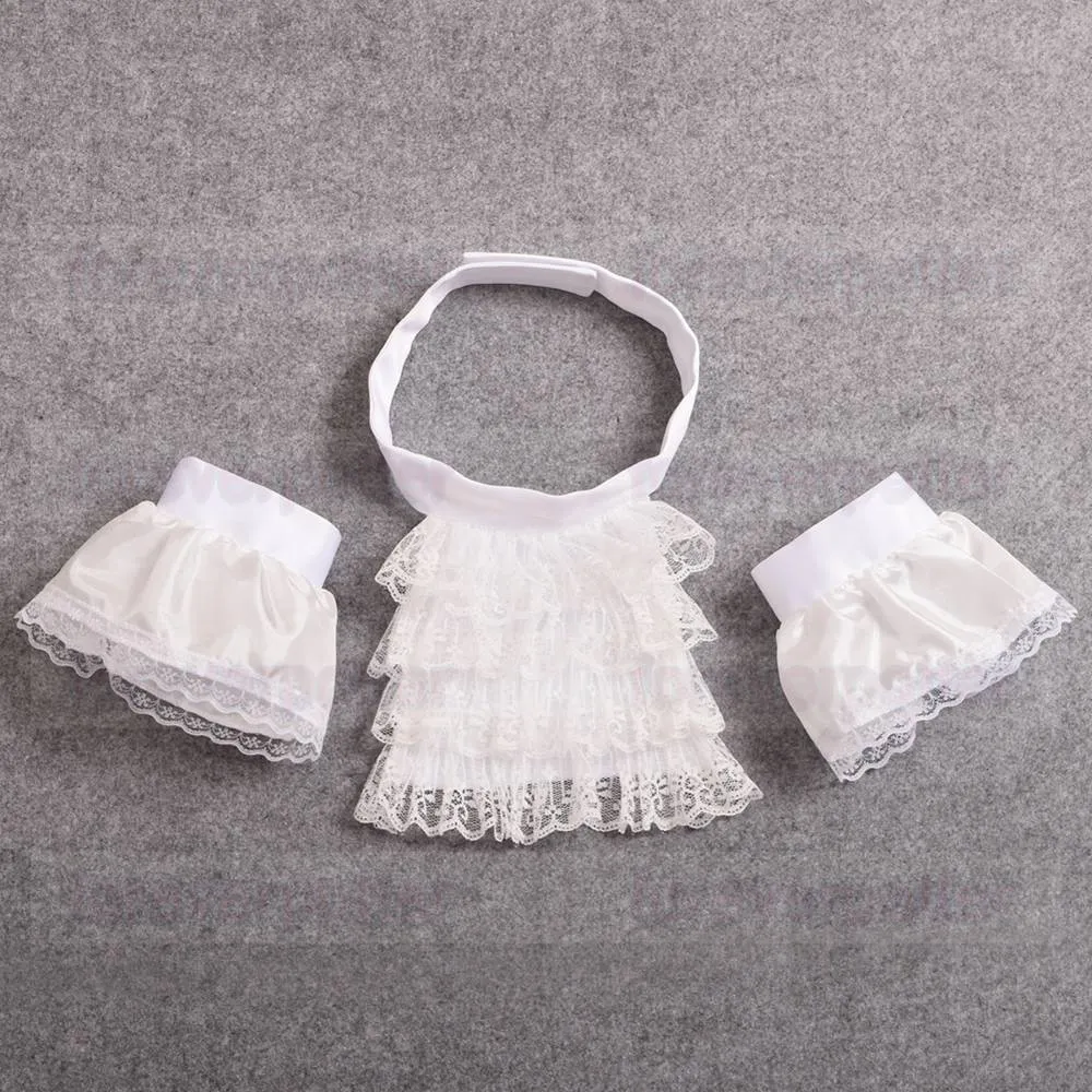 Vintage Noble Princess Cosplay White Lace Jabot Wristbands Victorian Detachable Ruffle Collar Wrist Cuffs High Quality Fast Shipme219m