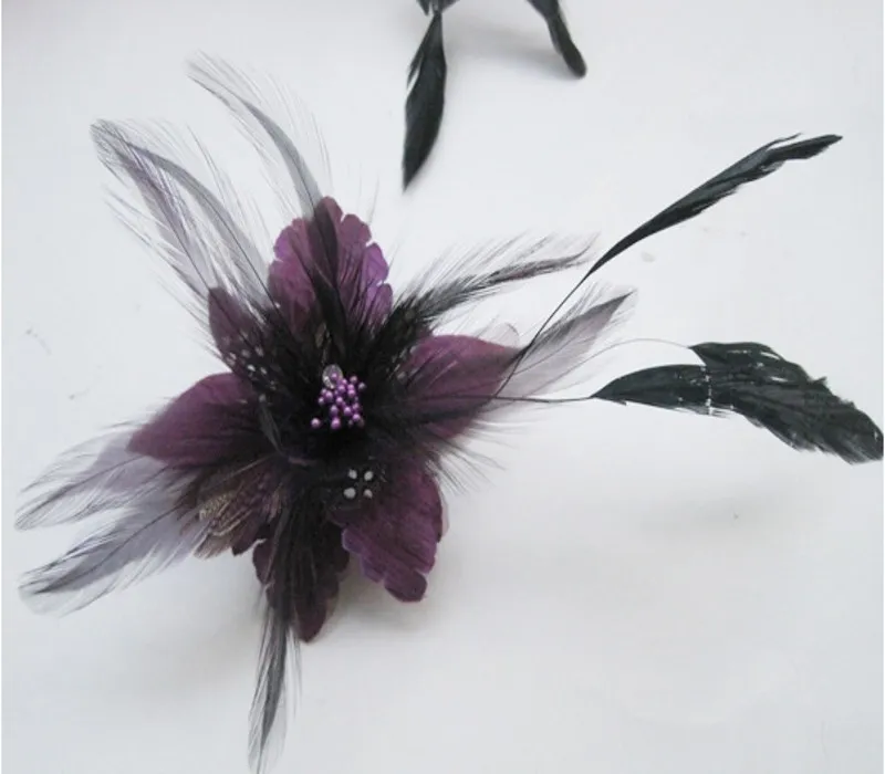 Chiffon Rose Fabric Flower Wedding Corsage Pin Brooch With Feather Wrist Flowers Clothing Accsseries hair Accsseries