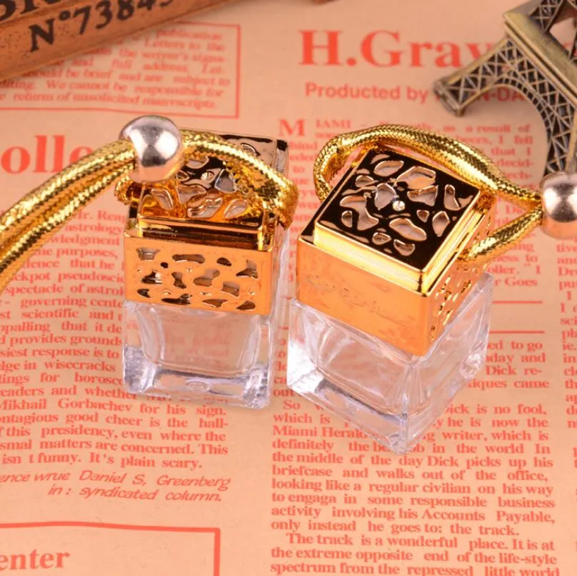 High Quality 5ml car hanging perfume diffuser glass bottle square car perfume bottle hanging decoration LX3012