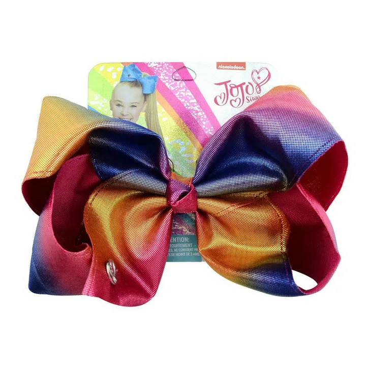 Cute 8 inch JOJO Bow leather laser cloth extra large girl ribbon hairpin children's hair band with cardboard