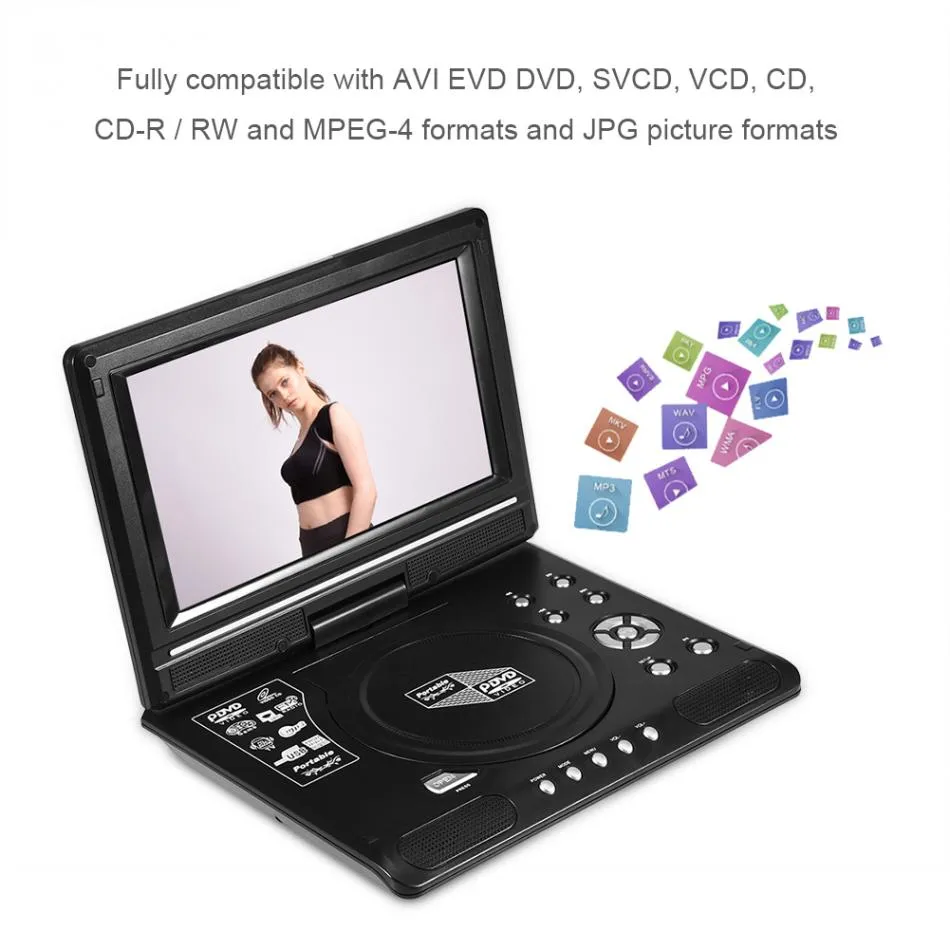 ポータブル DVD プレーヤー: 9 インチ 270 度回転可能な LCD ワイド