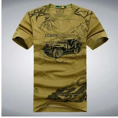 Elastic Cotton T Shirt Men Summer AFS Clothing Casual 3D T-Shirts Army Tactical T-Shirt Military Style Tshirt