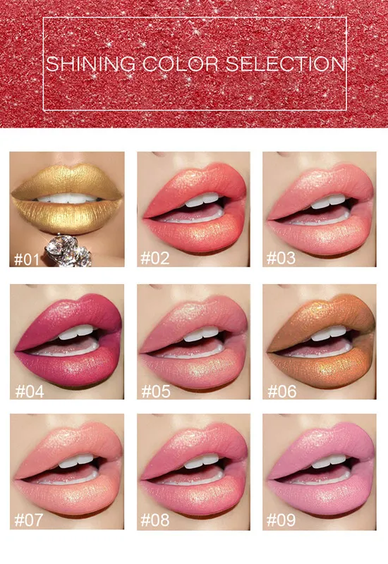 Hot koop 9 kleur handaiyan zeemeermin glanzende metalen lippenstift parelmoer kleur veranderende lippenstift in voorraad met geschenk