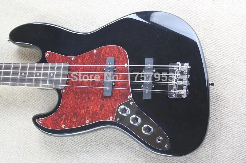 Envío gratis Factory Custom Shop 2015 nueva alta calidad mano izquierda 4 cuerdas jazz negro bajo guitarra perla roja Pickguard 1110