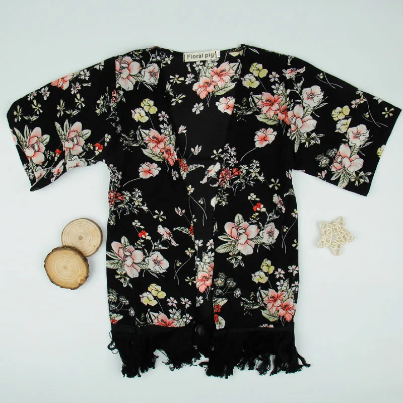 2018 New Fashion Baby Baby Caps Poncho con nappine Black Pink Floral Floral Stampato a mezza manica a molla primavera sottile Outfit 3 5122605