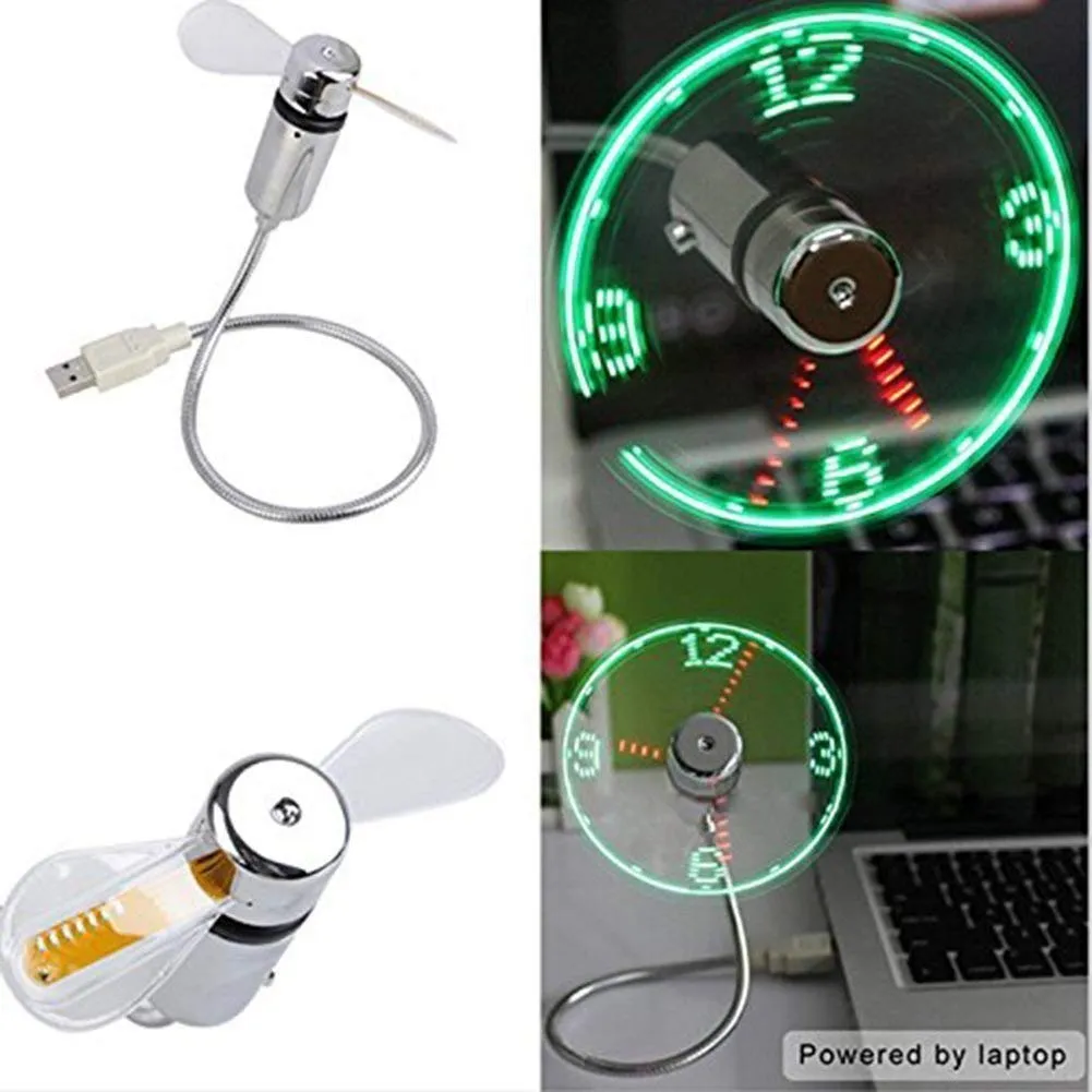 Novelty Lighting LED USB Fan Clock Mini Flexible Time With Light
