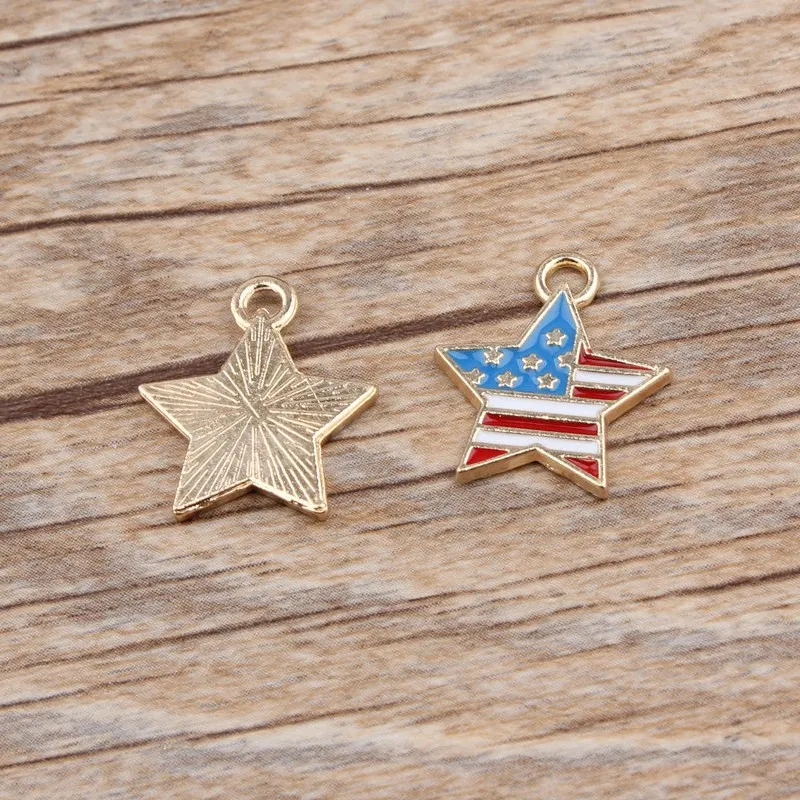 Enamel American Flag Star Charms For Jewelry Making 16*15mm