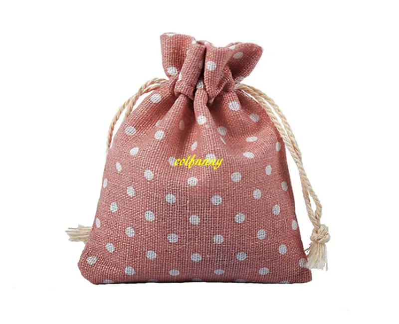 1000 adet / grup 9 * 12 cm Polka Dot İpli Çuval Pamuk Şeker Çanta Paketleme Çantası Düğünler Favor Kılıfı Takı Hediye Çantası