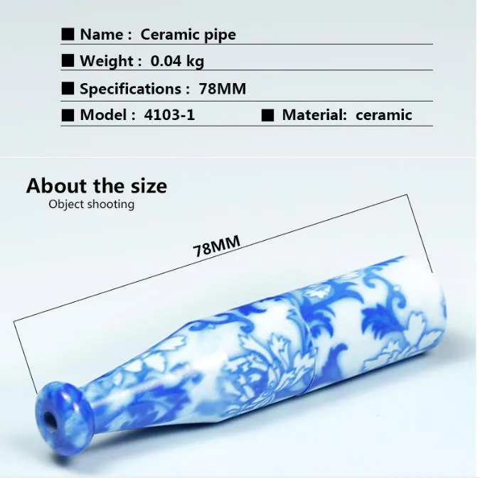 Продажа керамической трубы длиной 78 мм. Характер синего и белого фарфора