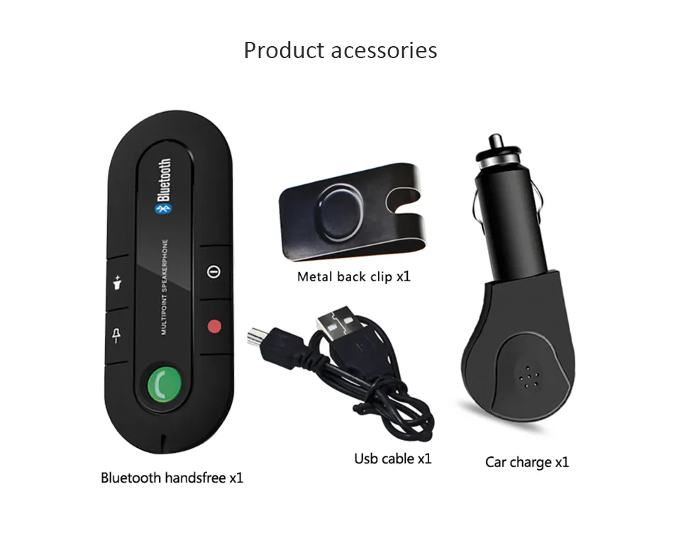 Sun Visor Bluetooth Speakerphone MP3 Muziekspeler Draadloze Bluetooth Handsfree Car Kit Bluetooth-ontvanger Luidspreker Autolader 50 stks / partij