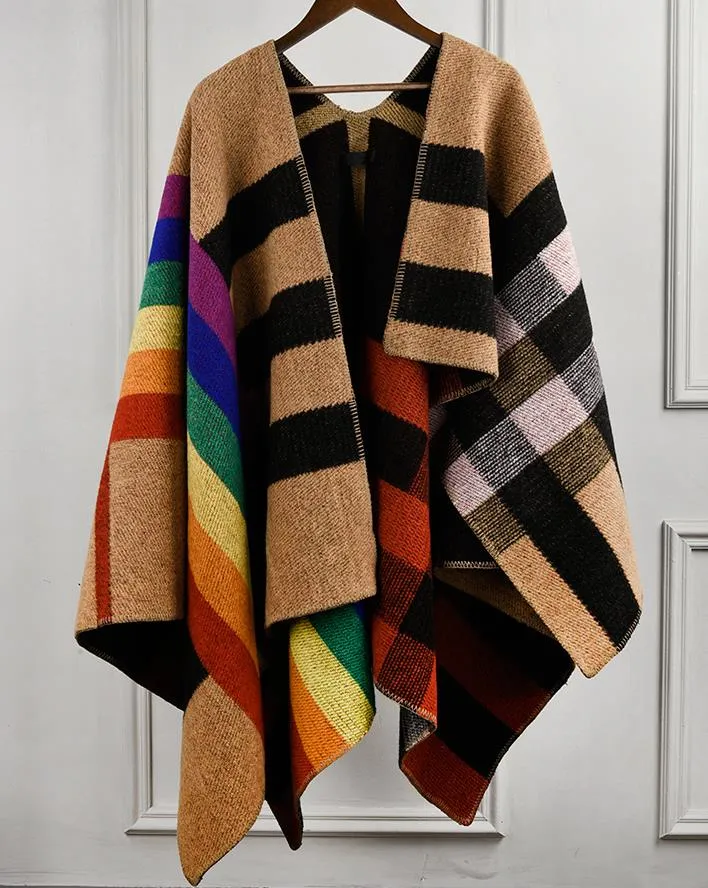 Mega rainbow check cape sales