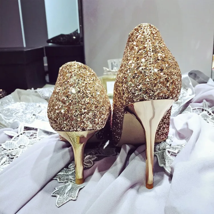 Sparkly Sequins Bridal Shoes Blingbling Bröllop Sko Högklackat Party Prom Kvinnor Skor Wed Bridesmaid Shoes Black Gold Burgundy