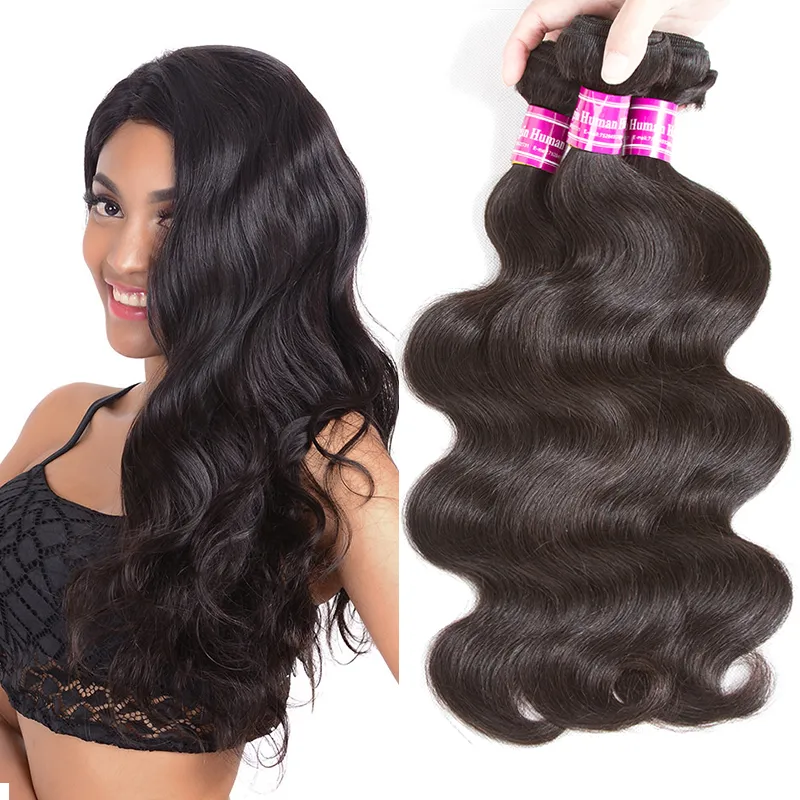 Grade 10a Brasiliansk Virgin Body Wave Mänskligt Hår 3/4 Bundles Obehandlat Brasilianska Rikt Human Hair Weave Hair Extensions Deals