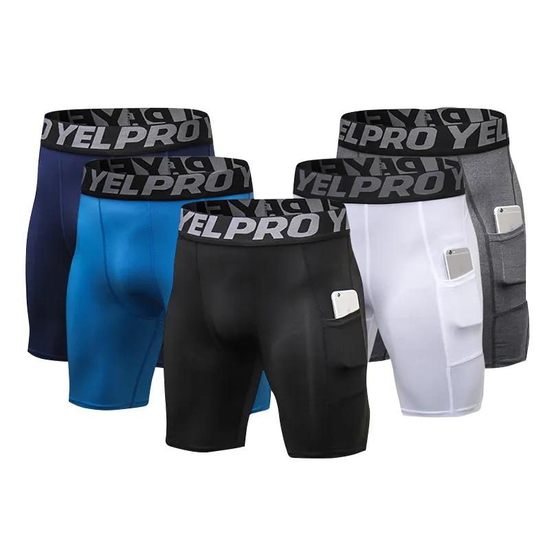 Mannen Pocket Fitness Shorts Sneldrogende Panty Broek Running Jogging Leggings Yoga Mannelijke Compressie Gym Fitness Kleding Training Sportbroek