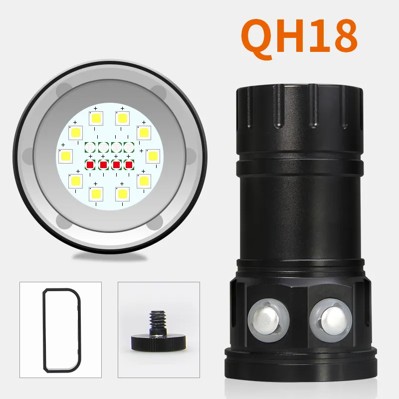 6PCS QH18 120W 28800LM Undervattens 80m LED Dykning Flashlight Torch Professionell Dykning Fotofotografi Video Fyll Ljus