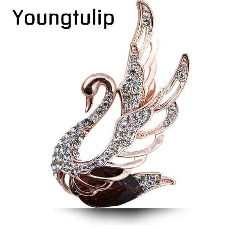 Młody tulipan kryształowy łabędź broszki dla kobiet eleganckie szlachetne szpilki sukienka ze strasu stanik Party biżuteria 3 kolory wybierz
