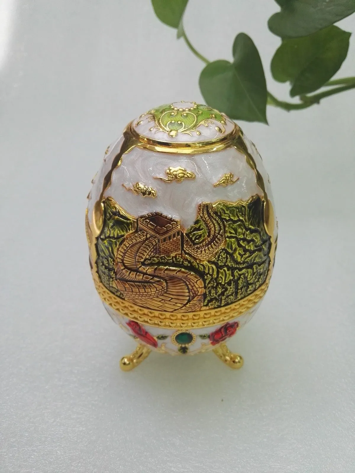 수집품 칠보 복고풍 자동 이쑤시개 상자 금속 공예 중국 역사 천국의 사원 Patt