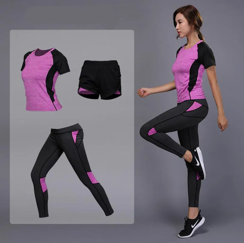 Femmes Yoga Set Gym Fitness Vêtements Tennis Chemise + Pantalon Courir  Tenue de Jogging Serré Yoga Leggings Sport Costume