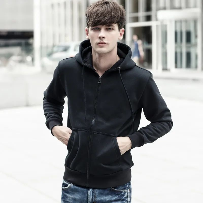 Men Black Full Zip Up Hoodies For Juniors Europe Preppy Style Grey ...