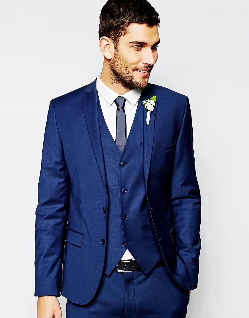 Diseño personalizado, el mejor traje de negocios para hombres, solapa con muesca, ventilación trasera, esmoquin para novio azul marino, trajes de padrino de boda para hombres (chaqueta + pantalones + corbata + chaleco) NO; 263