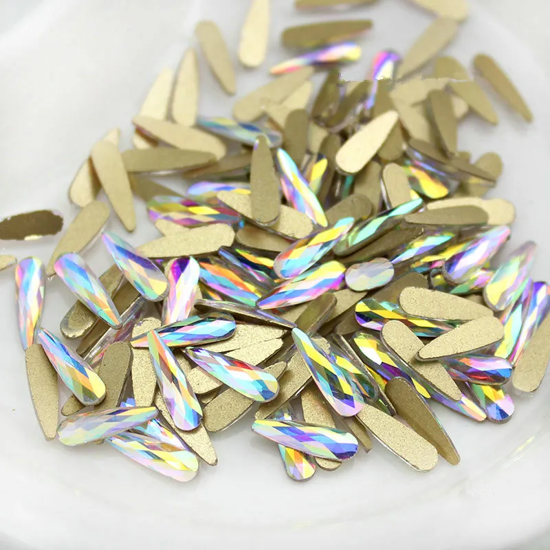 3x10mm Rhinestones Marquise Flame Forma Flatback Ponto de volta Jóias 3D Nail Art Gllitter Leardrop Vidro Cristais 15 Cores