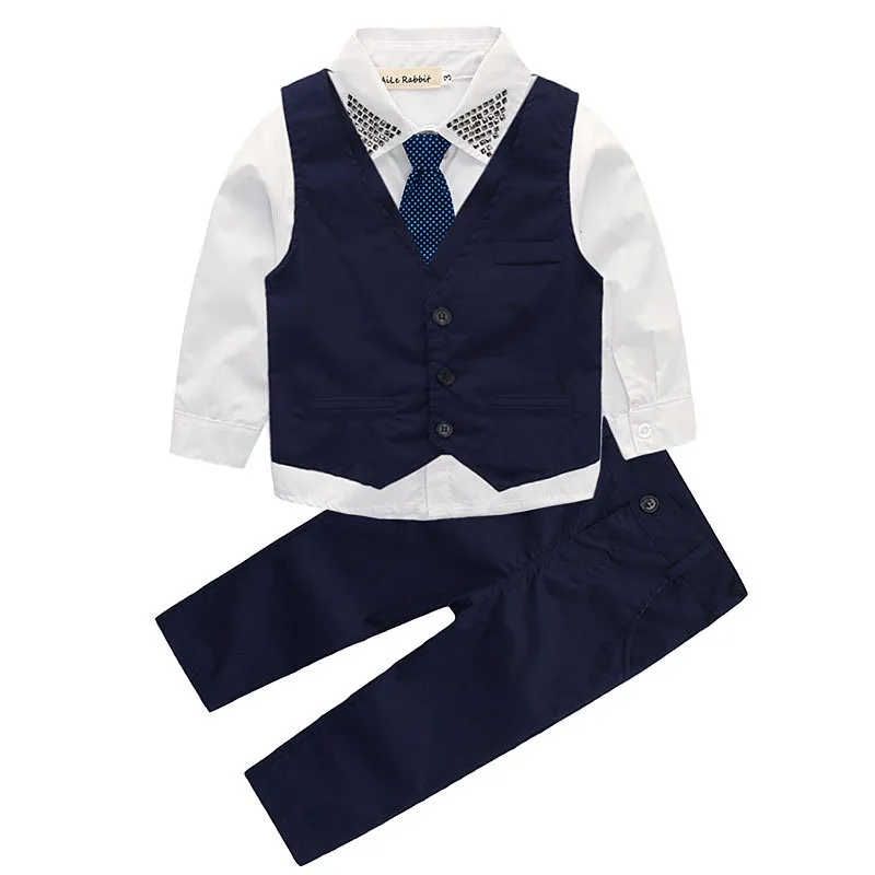 Herfst Kindervrije kleding Sets Kids Baby Boy 3 stks Pak Vest Gentleman Kleding voor bruiloften Formele Kleding