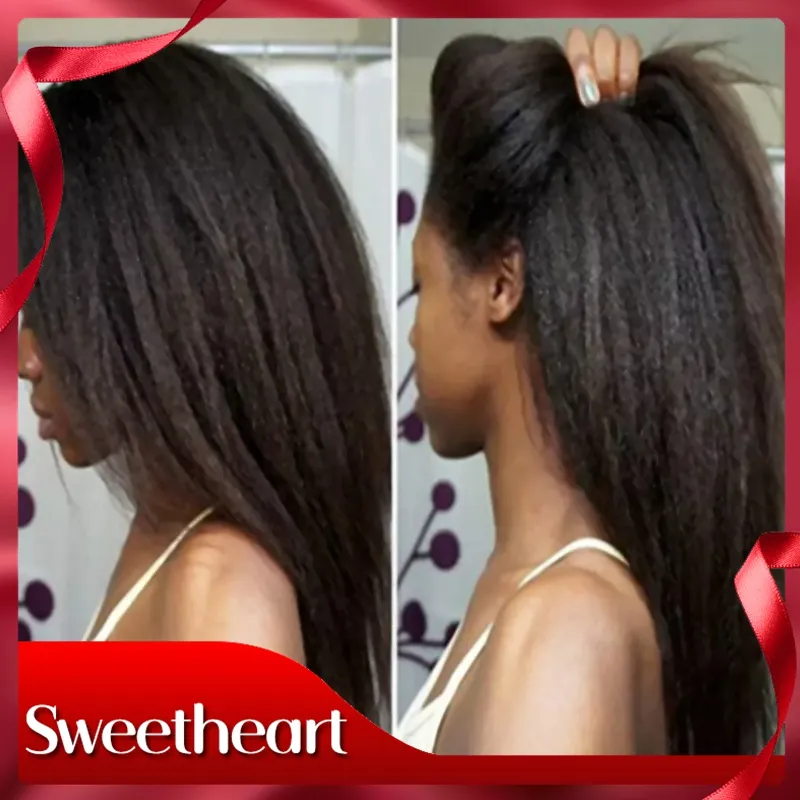 Natural Olhando Completa Rendas Kinky Em Linha Reta Cabelo Sem Cola Rendas Dianteira Sintética Yaki Em Linha Reta Perucas com o Cabelo Do Bebê Resistente Ao Calor Mulheres Cheias Perucas