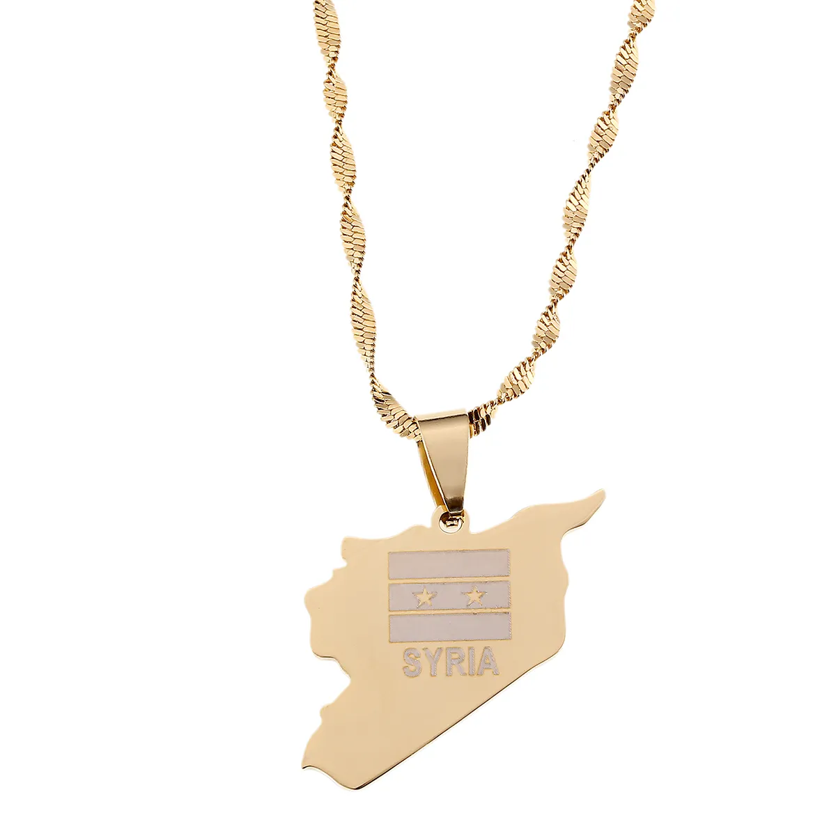 Roestvrijstalen roestvrijstalen Syrië Kaart Vlag Gouden Kleur Charms Hanger Syriën Sieraden