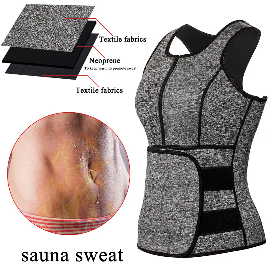 Bafully Sweat Slimming Mulheres Trainer Cintura Colete Neoprene Shaper Do Corpo Tummy Controle de Fitness Tops Espartilho com Zíper Ajustar Cinto