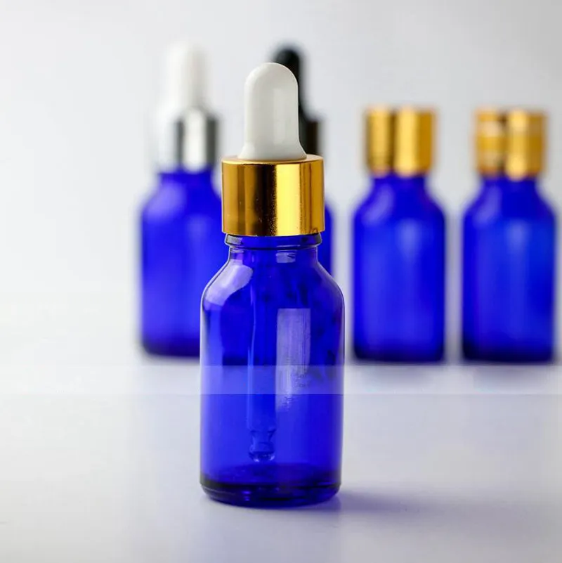 DHL Gratis Cobalt Blue Glass Bottle Cosmetics Container Högkvalitativ 15 ml Tom Blå Glasflaska Partihandel