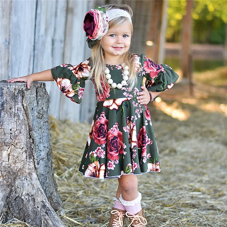 2018 Moda Para Niños Para La Ropa De La Niña Vestido De Princesa De Algodón Floral Summer Girl Niños Casuales Boutique Clothes De 8,59 |
