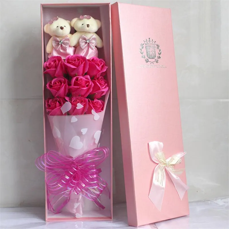 9 ours poupée rose savon bouquet coffret cadeau saint valentin cadeau d'anniversaire fleur de savon en gros