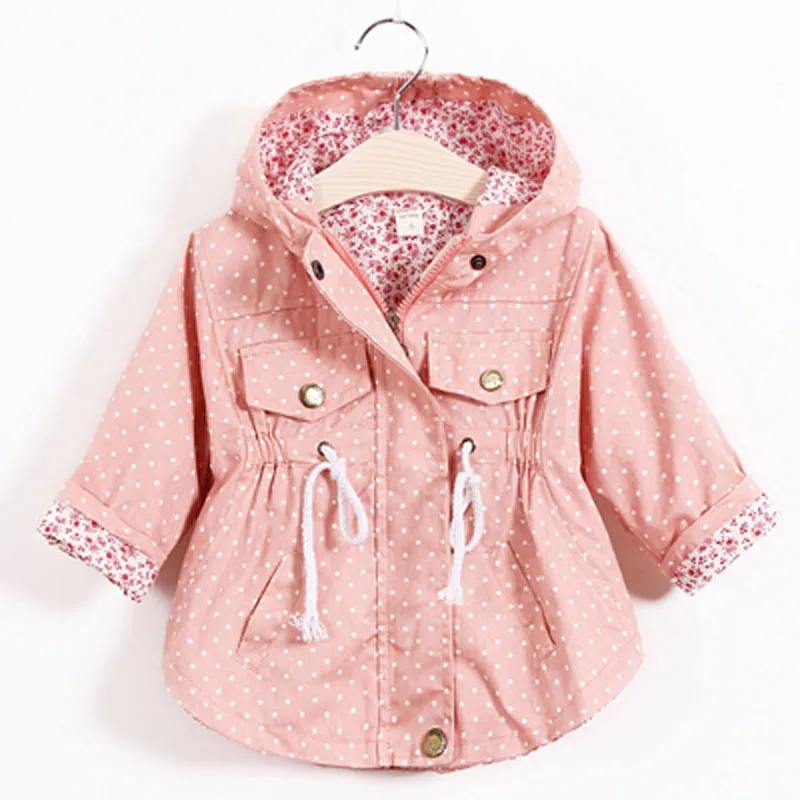Детская куртка для девочек вскользь с капюшоном пальто для девочек Куртки школы 2-8Y Baby Kids Trench Весна Осенняя заводская стоимость оптом