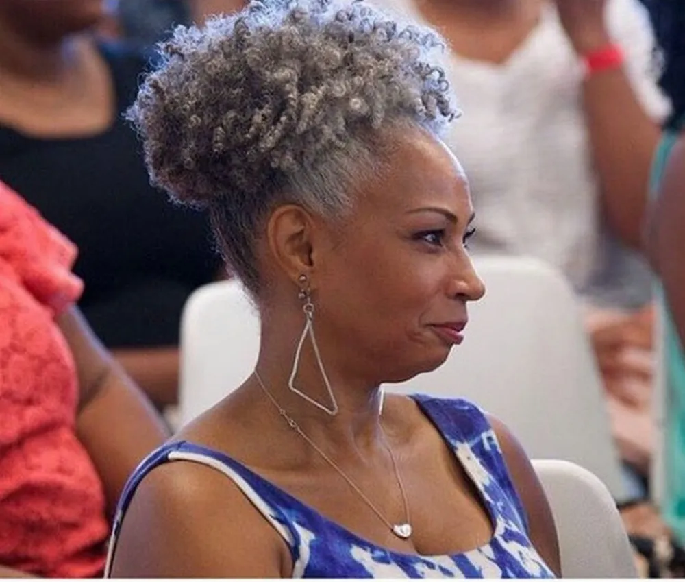 Silver Grey Kinky Curly Afro Puff Drawstring Ponytail Extension