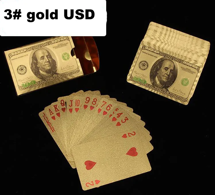 Nieuw standbeeld van Liberty Style waterdichte plastic speelkaarten Gold Foil Poker Golden Poker Cards Dubai 24K PLated Table Games