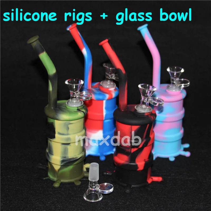 DHL Silicon Rigs Silicone Hookah Water Bongs Oil Dab Pipes With Clear 4mm 14mm Male glass bowls