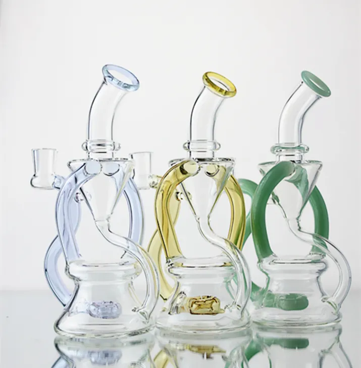 Glas-Bong-Wasserpfeife, vier Farben, Dab-Rig mit Perkolator, Recycler-Rigs, unterstützt gemischte Chargen